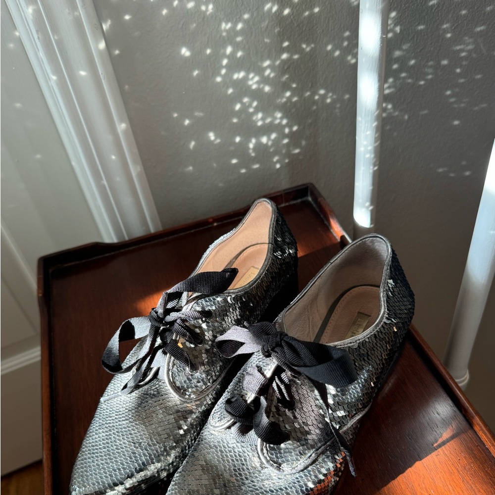 Louise et Cie Adwin Sequin Almond Toe Oxford Gunmetal Size 8